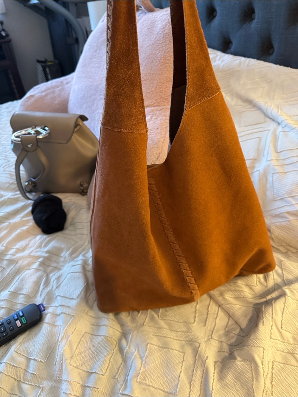 Suede Shoulder Hobo Bag - Cognac Brown - Picture 2 of 6